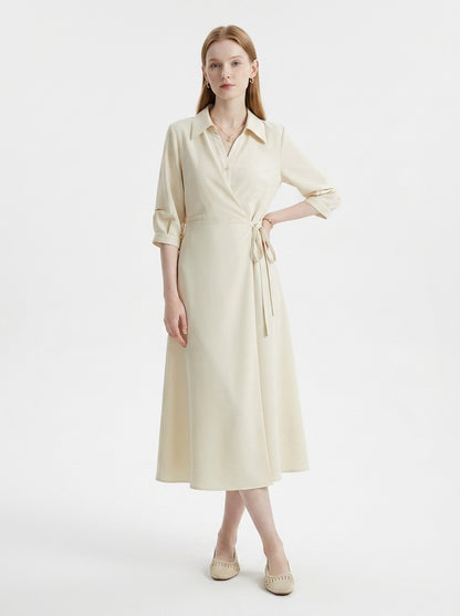 LadyLuxury | Elegant Wrap A-Line Dress with Turn-Down Collar