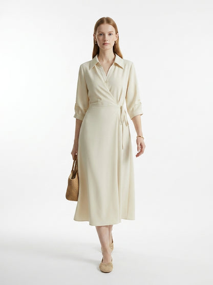 LadyLuxury | Elegant Wrap A-Line Dress with Turn-Down Collar