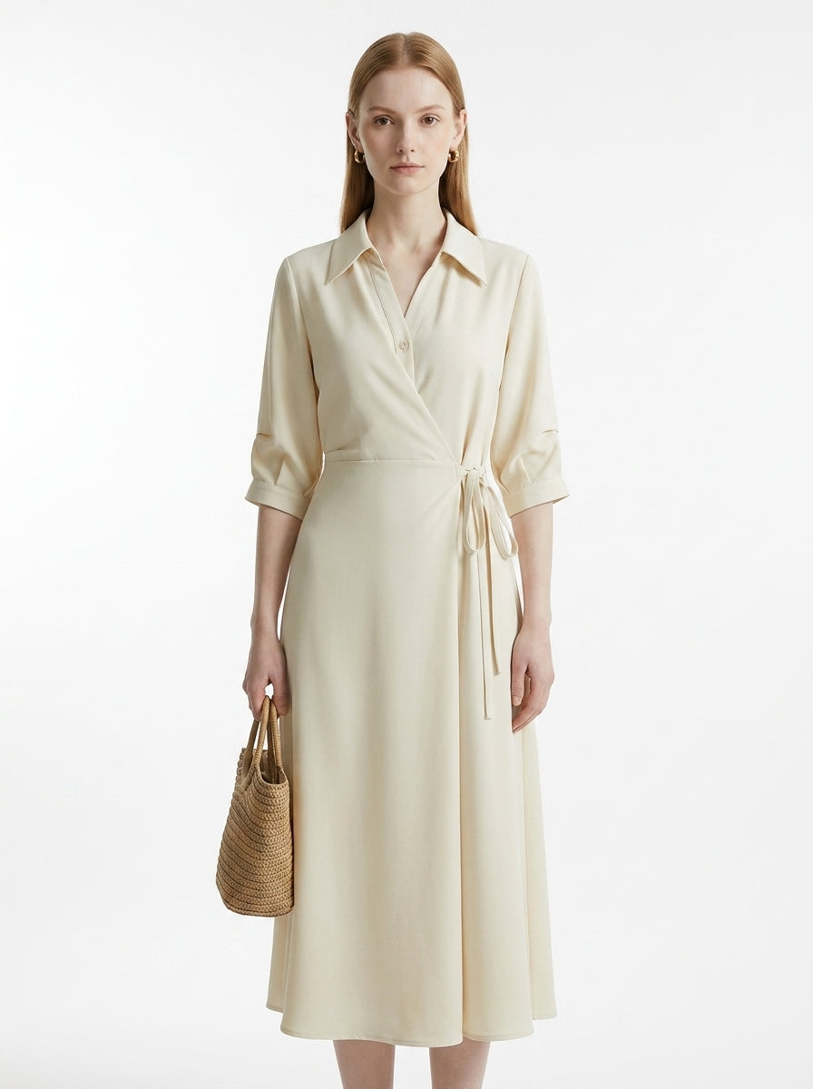 LadyLuxury | Elegant Wrap A-Line Dress with Turn-Down Collar