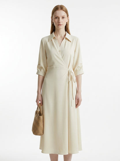 LadyLuxury | Elegant Wrap A-Line Dress with Turn-Down Collar