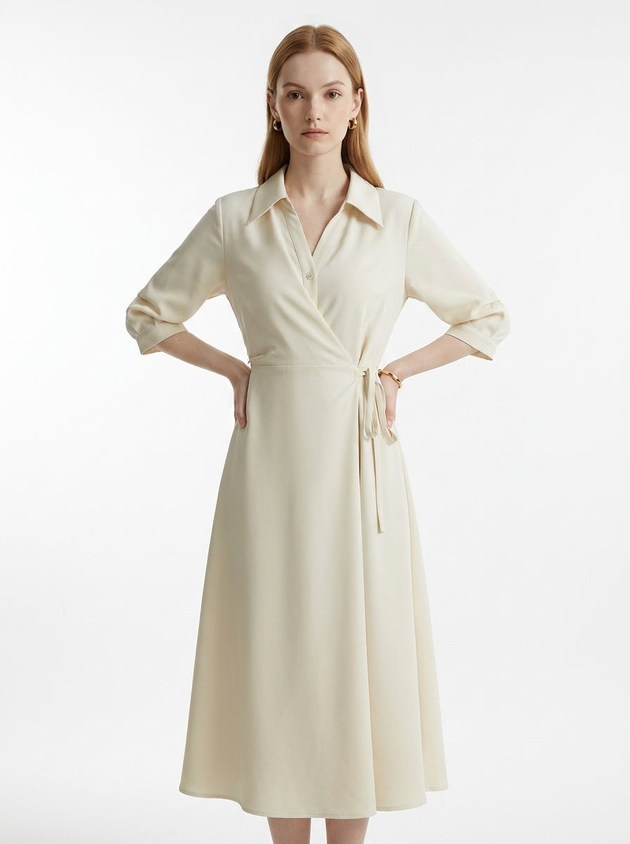 LadyLuxury | Elegant Wrap A-Line Dress with Turn-Down Collar