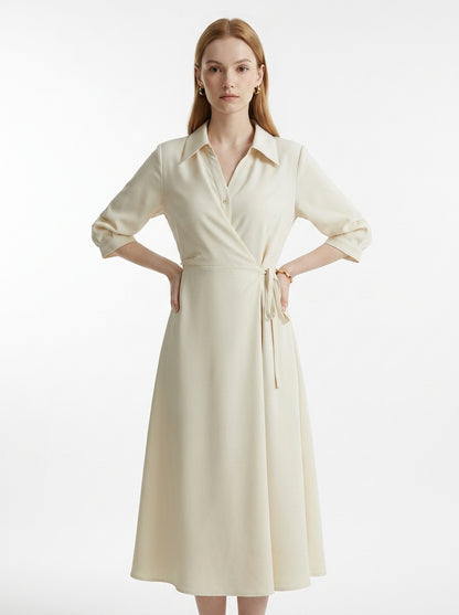 LadyLuxury | Elegant Wrap A-Line Dress with Turn-Down Collar