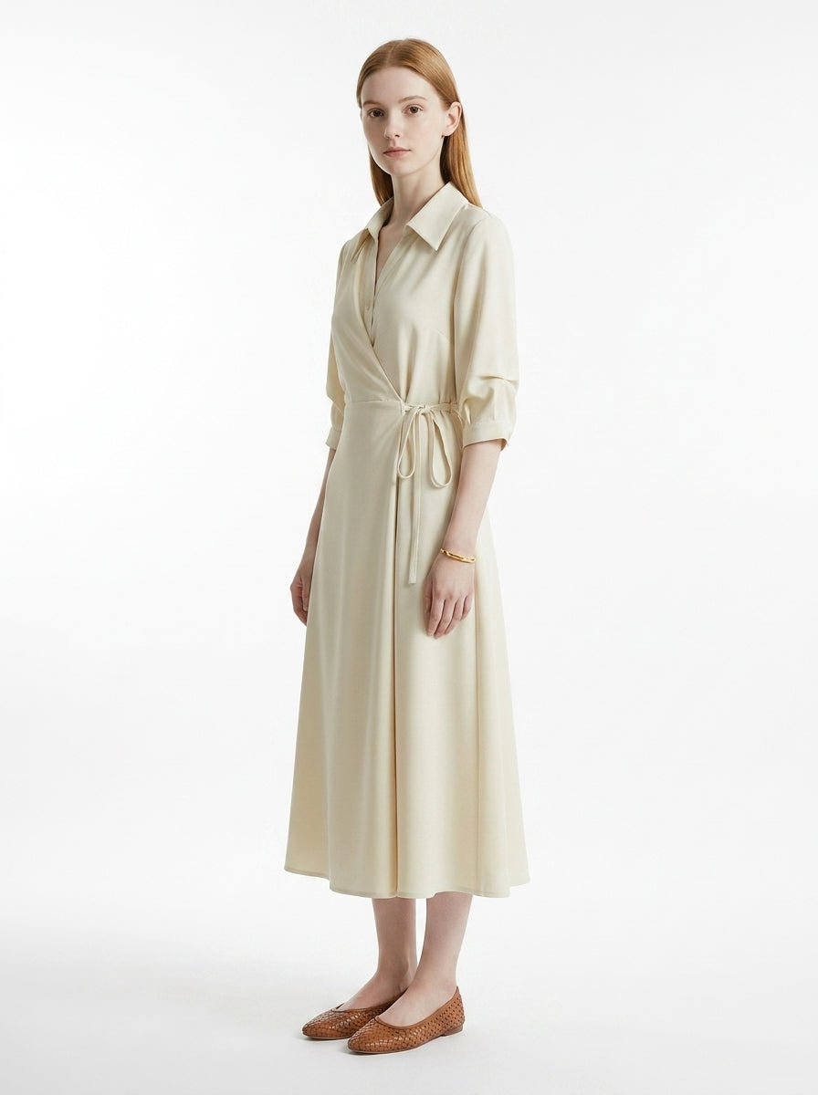 LadyLuxury | Elegant Wrap A-Line Dress with Turn-Down Collar