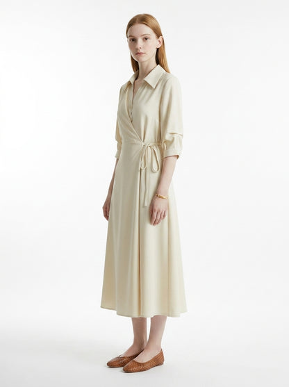 LadyLuxury | Elegant Wrap A-Line Dress with Turn-Down Collar