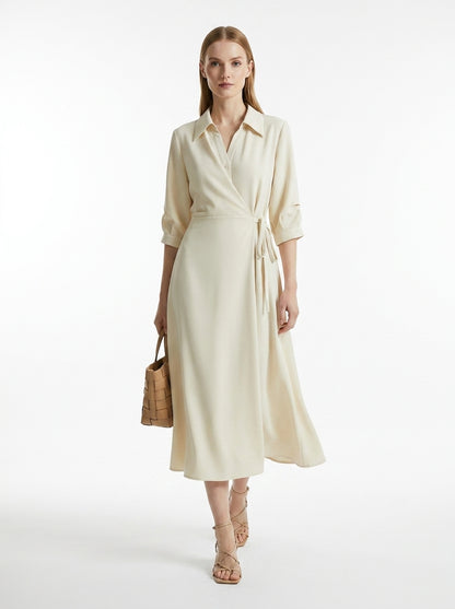 LadyLuxury | Elegant Wrap A-Line Dress with Turn-Down Collar
