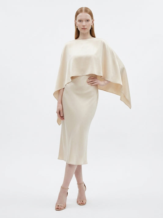 LadyLuxury | Elegant Cape Sleeve Maxi Dress - Pleated A-Line Evening Gown