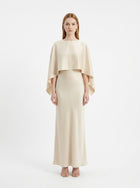 LadyLuxury | Elegant Cape Sleeve Maxi Dress - Pleated A-Line Evening Gown