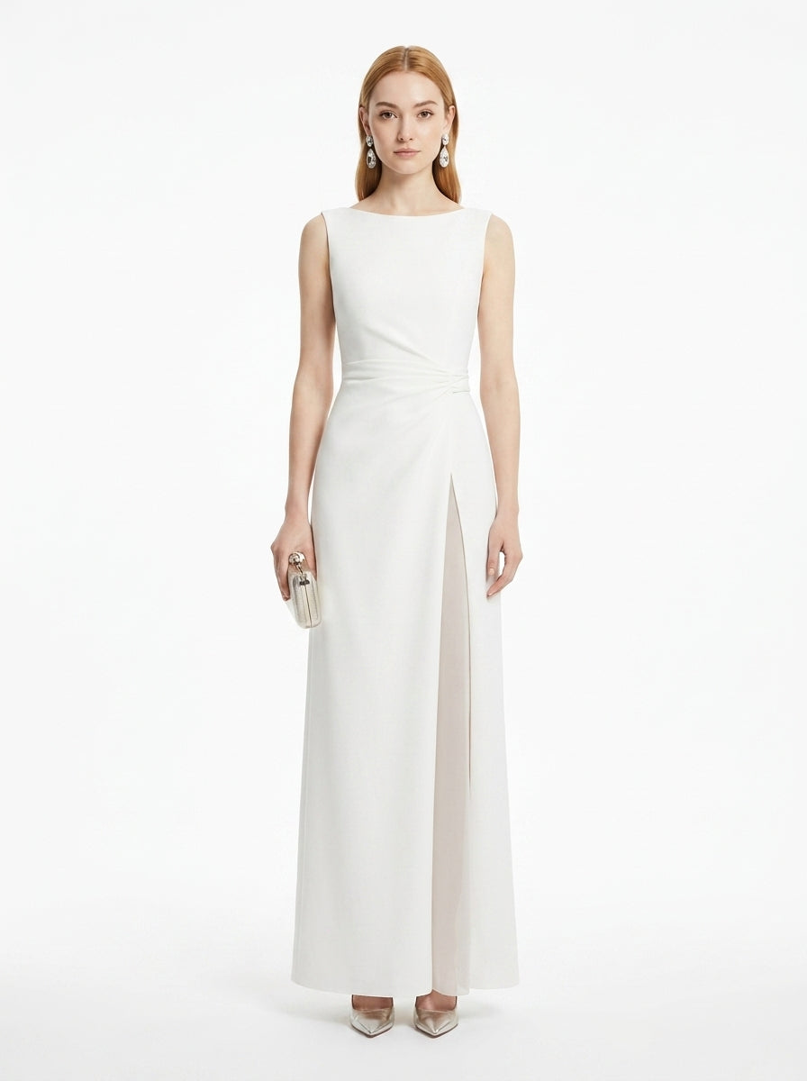 LadyLuxury | Elegant White Sleeveless Maxi Dress - Split-Joint Pleated Evening Gown