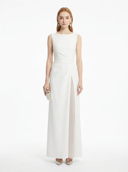 LadyLuxury | Elegant White Sleeveless Maxi Dress - Split-Joint Pleated Evening Gown
