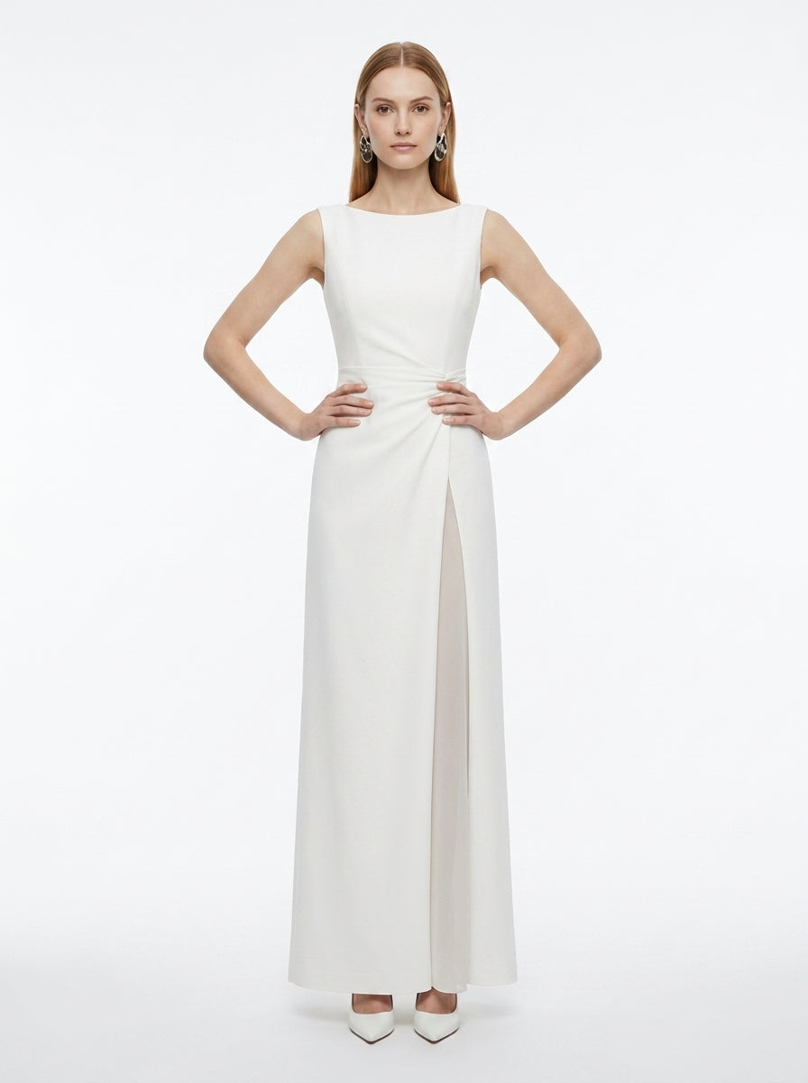 LadyLuxury | Elegant White Sleeveless Maxi Dress - Split-Joint Pleated Evening Gown