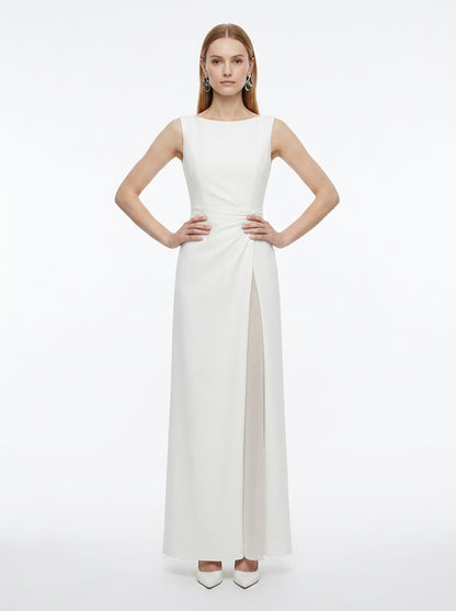 LadyLuxury | Elegant White Sleeveless Maxi Dress - Split-Joint Pleated Evening Gown