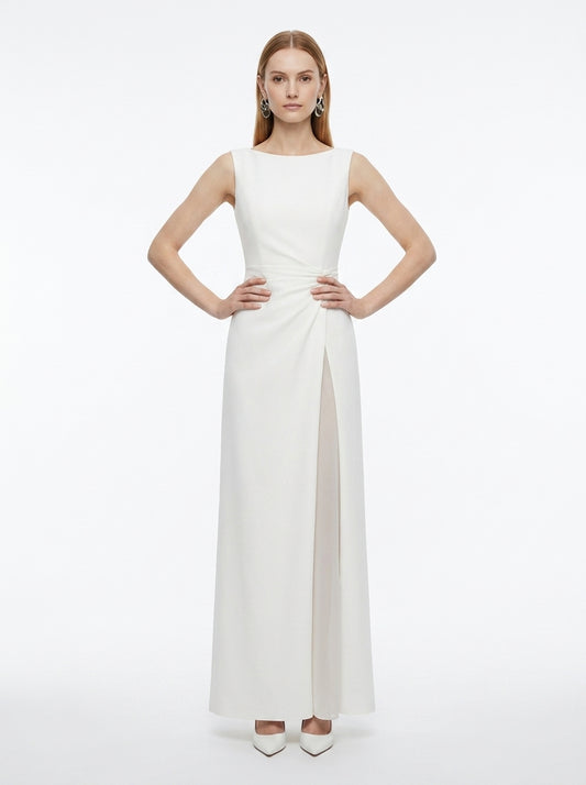 LadyLuxury | Elegant White Sleeveless Maxi Dress - Split-Joint Pleated Evening Gown