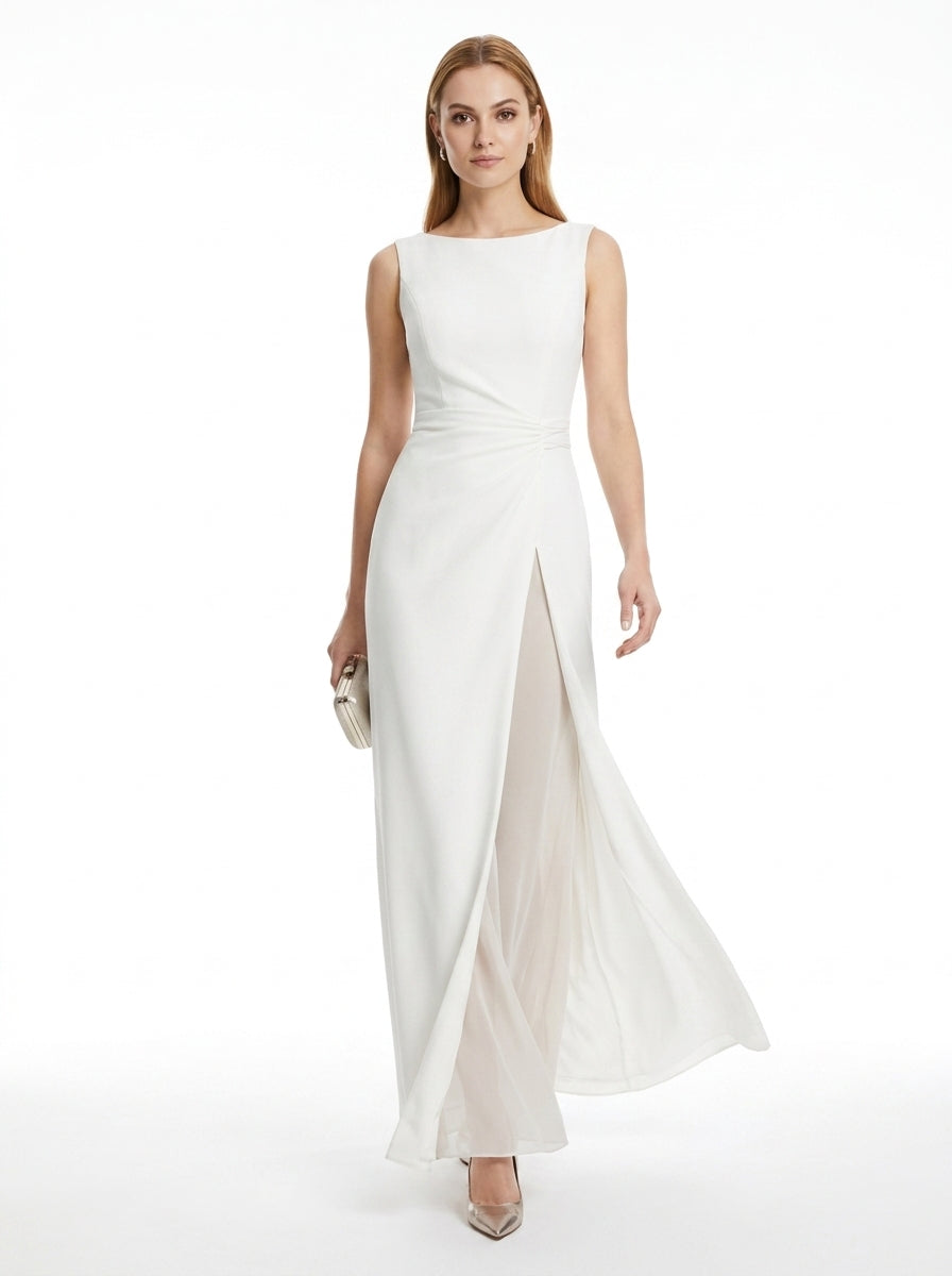 LadyLuxury | Elegant White Sleeveless Maxi Dress - Split-Joint Pleated Evening Gown