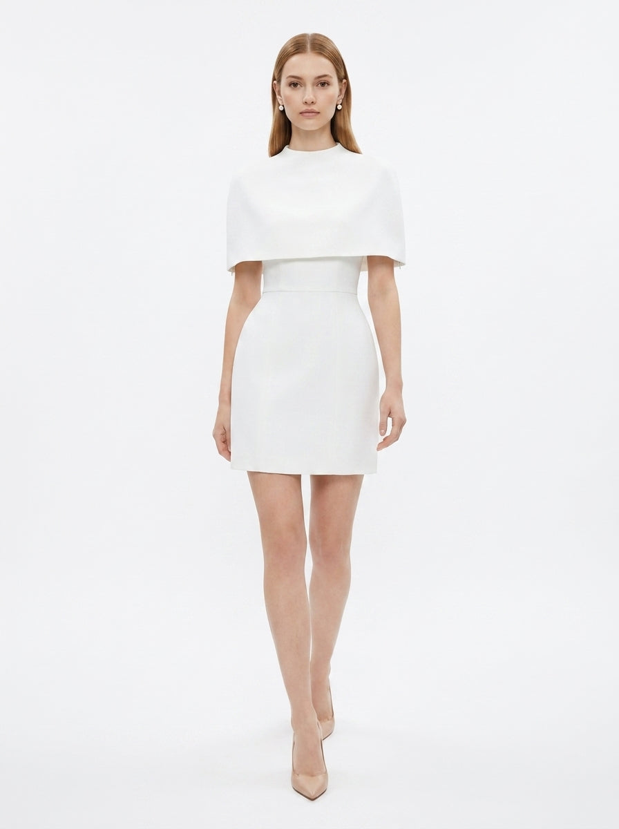 LadyLuxury | Elegant Waist-Cinching Sleeveless Cape Dress - Sophisticated Party & Banquet Wear