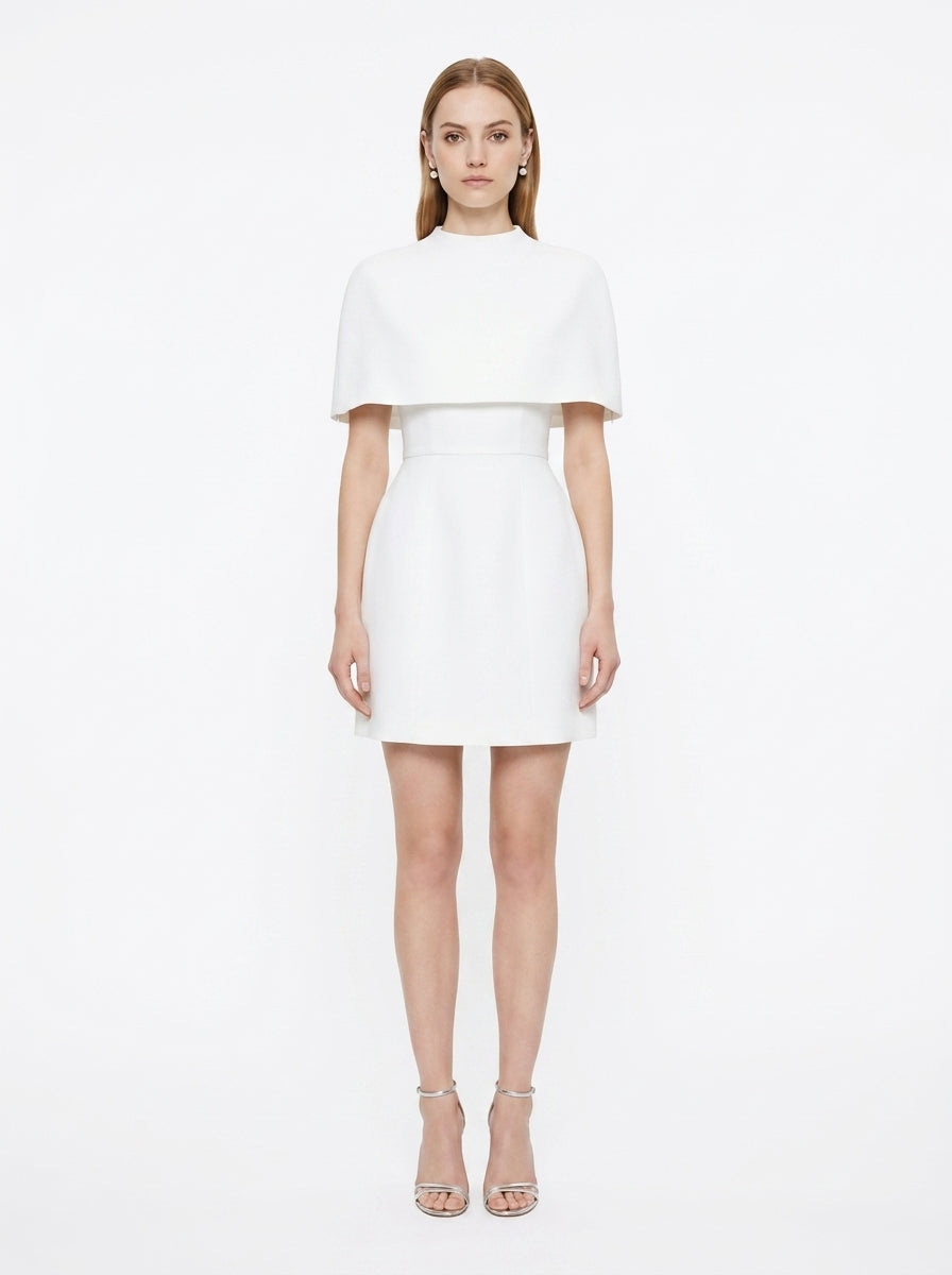 LadyLuxury | Elegant Waist-Cinching Sleeveless Cape Dress - Sophisticated Party & Banquet Wear