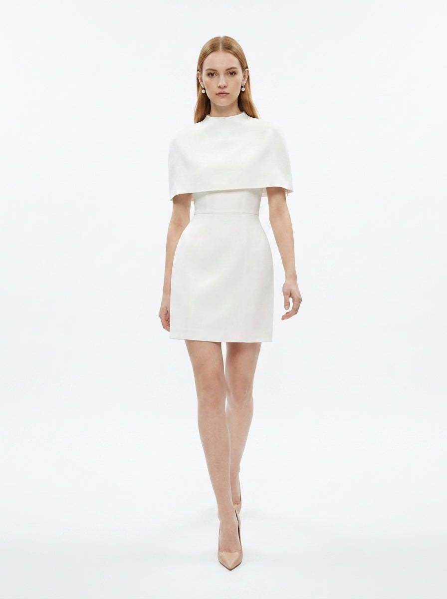 LadyLuxury | Elegant Waist-Cinching Sleeveless Cape Dress - Sophisticated Party & Banquet Wear