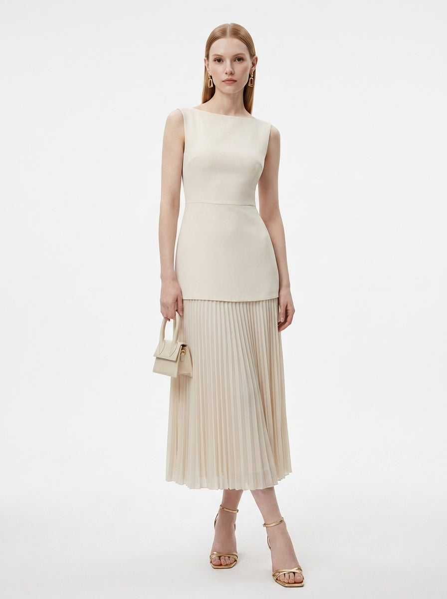 LadyLuxury | Patchwork Pleated Maxi Dress - Elegant Sleeveless Evening Gown