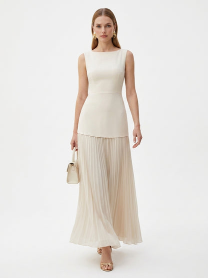 LadyLuxury | Patchwork Pleated Maxi Dress - Elegant Sleeveless Evening Gown