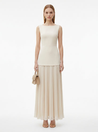 LadyLuxury | Patchwork Pleated Maxi Dress - Elegant Sleeveless Evening Gown