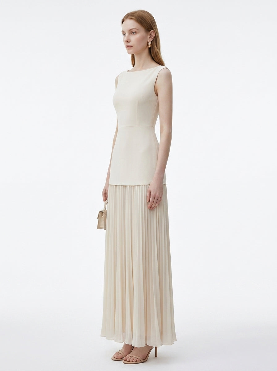 LadyLuxury | Patchwork Pleated Maxi Dress - Elegant Sleeveless Evening Gown