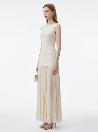 LadyLuxury | Patchwork Pleated Maxi Dress - Elegant Sleeveless Evening Gown