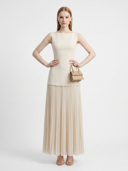 LadyLuxury | Patchwork Pleated Maxi Dress - Elegant Sleeveless Evening Gown