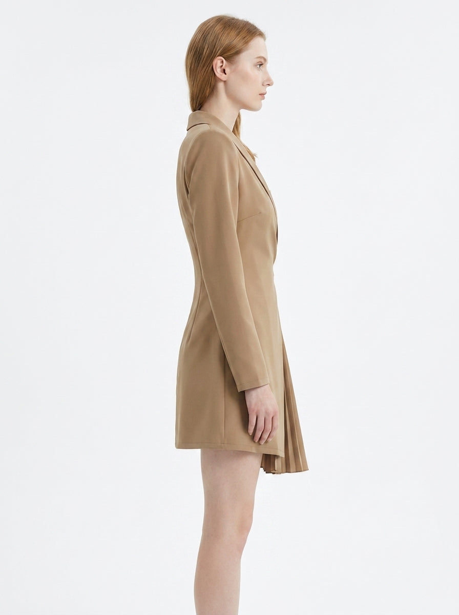 LadyLuxury | Elegant V-Neck Blazer Mini Dress - Pleated Hem & Lace-Up Waist
