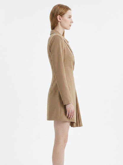 LadyLuxury | Elegant V-Neck Blazer Mini Dress - Pleated Hem & Lace-Up Waist