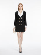 LadyLuxury | Black and White Contrast Lapel Slim Long Sleeve Commuter Dress