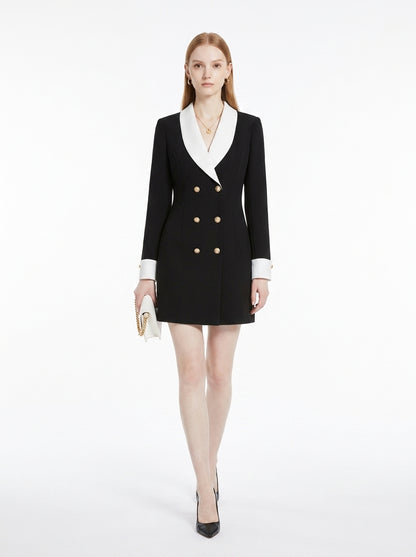 LadyLuxury | Black and White Contrast Lapel Slim Long Sleeve Commuter Dress