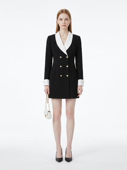 LadyLuxury | Black and White Contrast Lapel Slim Long Sleeve Commuter Dress