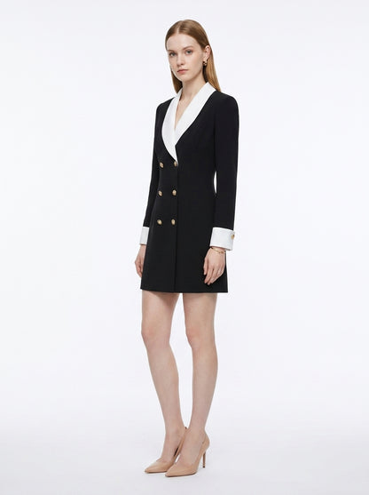 LadyLuxury | Black and White Contrast Lapel Slim Long Sleeve Commuter Dress