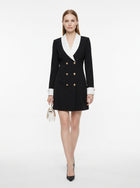 LadyLuxury | Black and White Contrast Lapel Slim Long Sleeve Commuter Dress