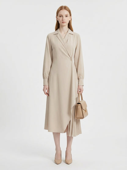 LadyLuxury | Elegant Pleated Shirt Dress with Retro Suit Collar for Office & Workwear