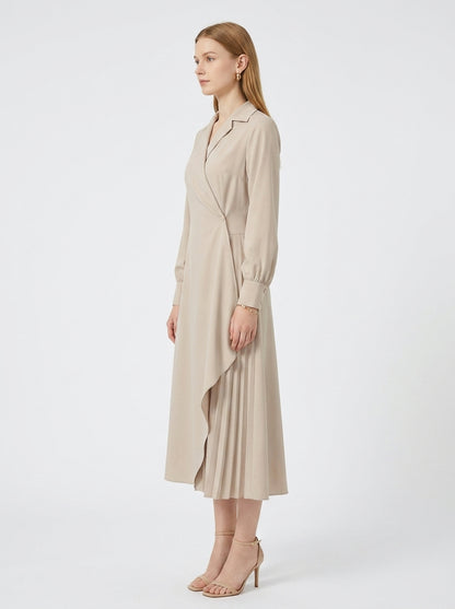 LadyLuxury | Elegant Pleated Shirt Dress with Retro Suit Collar for Office & Workwear