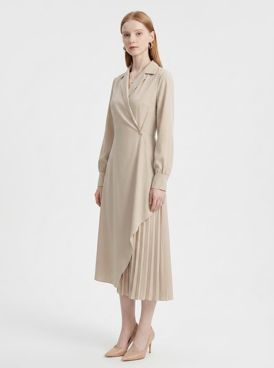 LadyLuxury | Elegant Pleated Shirt Dress with Retro Suit Collar for Office & Workwear