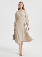 LadyLuxury | Elegant Pleated Shirt Dress with Retro Suit Collar for Office & Workwear