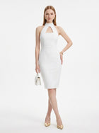 LadyLuxury | Ivory High-Neck Architectural Midi Dress