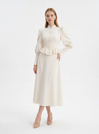 LadyLuxury | Vintage Victorian Peplum Maxi Dress with Ruffled High Neck