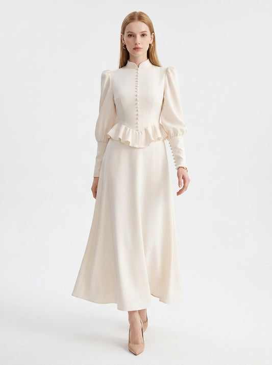 LadyLuxury | Vintage Victorian Peplum Maxi Dress with Ruffled High Neck