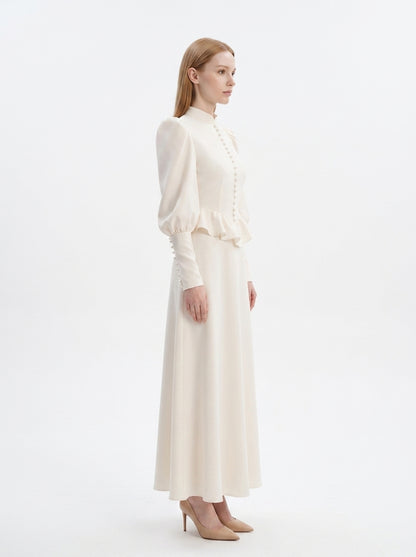 LadyLuxury | Vintage Victorian Peplum Maxi Dress with Ruffled High Neck