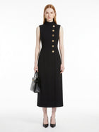 LadyLuxury | Asymmetrical High Neck Midi Dress with Gold Buttons