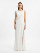 LadyLuxury | Minimalist Architectural White Maxi Dress - Elegant High Neck Sleeveless Evening Gown
