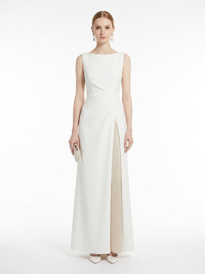 LadyLuxury | Minimalist Architectural White Maxi Dress - Elegant High Neck Sleeveless Evening Gown