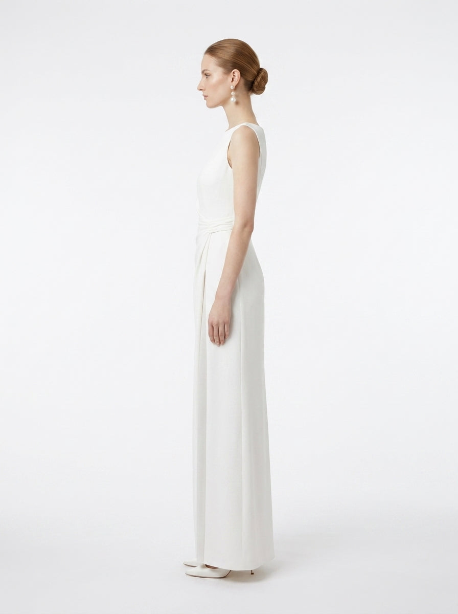 LadyLuxury | Minimalist Architectural White Maxi Dress - Elegant High Neck Sleeveless Evening Gown