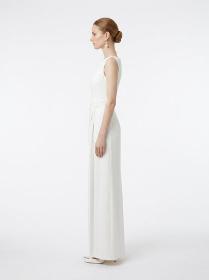LadyLuxury | Minimalist Architectural White Maxi Dress - Elegant High Neck Sleeveless Evening Gown