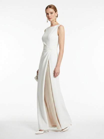 LadyLuxury | Minimalist Architectural White Maxi Dress - Elegant High Neck Sleeveless Evening Gown