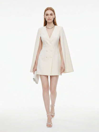 LadyLuxury | Double-Breasted Shawl Cloak Suit Dress - Elegant Autumn Office Wear
