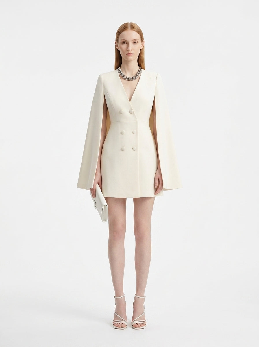LadyLuxury | Double-Breasted Shawl Cloak Suit Dress - Elegant Autumn Office Wear