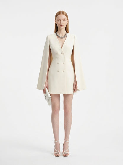 LadyLuxury | Double-Breasted Shawl Cloak Suit Dress - Elegant Autumn Office Wear